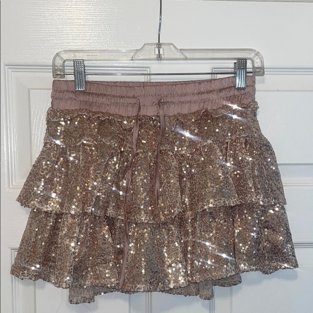 Sequin Ruffle Skirt - Gold